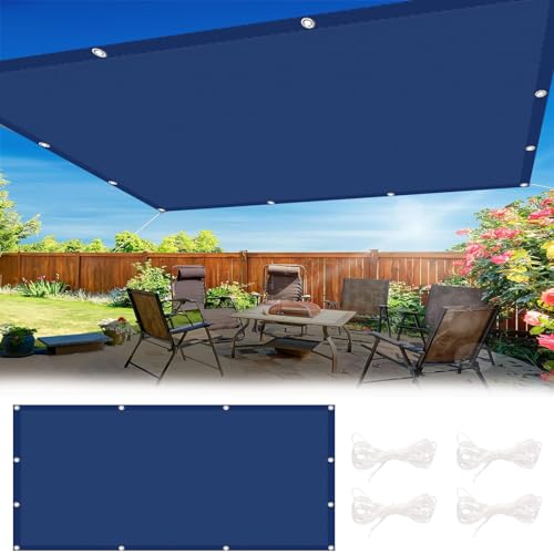 Sonnensegel Wasserdicht 3 x 5 m PES Polyester mit UV Schutz Gartenüberdachung mit Ösen Freiem Seil für Balkon Garten, Dunkelblau von HOKXUAN