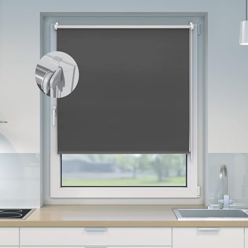 Thermorollo Ohne Bohren Klemmfix 110 x 50 cm Einfache Installation Easyfix, Verdunklungsrollo Fensterrollo Rollo Inkl. Klemmträger Blickdicht Rollo für Fenster & Tür, Dunkelgrau von HOKXUAN