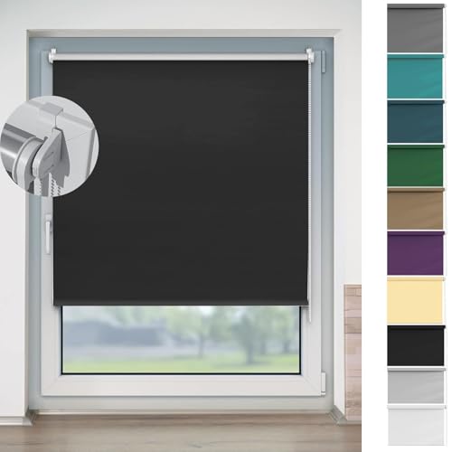 Thermorollo Ohne Bohren Klemmfix 70 x 70 cm Sichtschutz Und Sonnenschutz, Verdunklungsrollo Fensterrollo Rollo Maßgeschneiderte Größe Rollo für Tür & Fenster, Schwarz von HOKXUAN