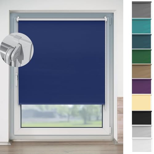 Verdunkelungsrollo Klemmfix Ohne Bohren 100 x 80 cm Einfache Installation Easyfix, Sonnenchutz Klemmfix Rollo Maßgeschneiderte Größe Rollo für Fenster & Tür, Blau von HOKXUAN