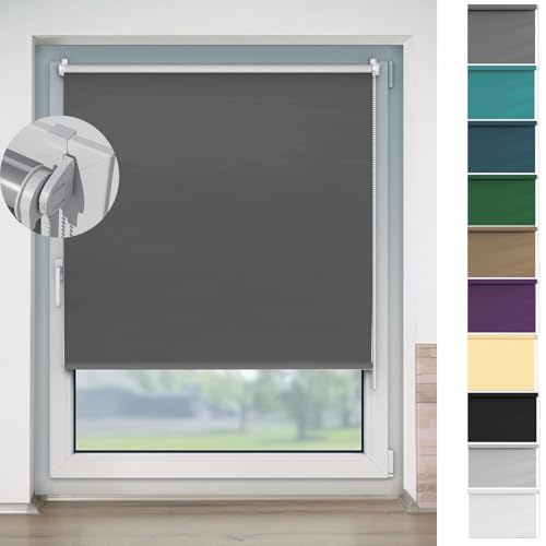 Verdunkelungsrollo Klemmfix Ohne Bohren 30 x 80 cm Sichtschutz Und Sonnenschutz, Seitenzugrollo Klemmrollo Fenster Verdunkelung Inkl. Klemmträger Blickdicht Rollo für Fenster & Tür, Dunkelgrau von HOKXUAN