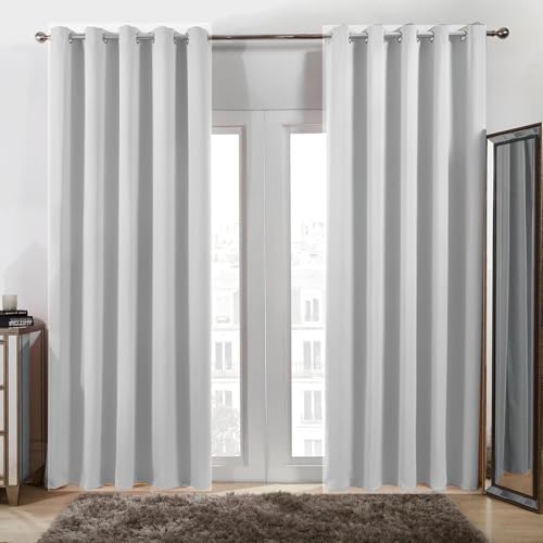 Vorhang Blickdicht mit Ösen 110 x 100 cm Dicke Thermogardine Kälteschutz Warm Lichtundurchlässige Vorhang 2Er Set für Schlafzimmer Wohnzimmer, Weiß von HOKXUAN