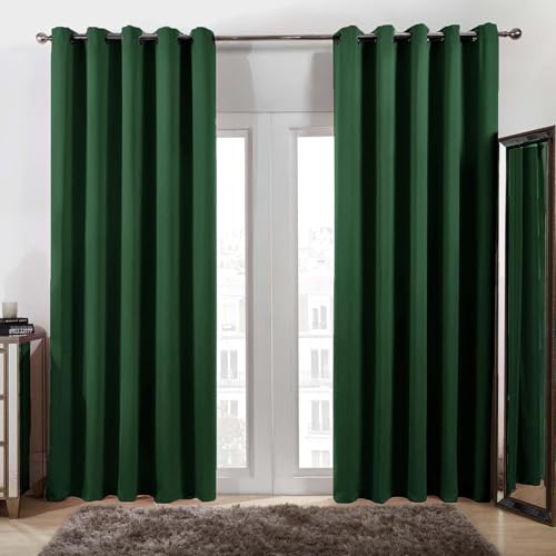 Vorhang Blickdicht mit Ösen 220 x 160 cm Thermo Vorhang Kälteschutz Blackout Vorhang Blickdicht Gardinen mit Ösen 2Er Set 2Er Set für Schiene Blackout Curtains, Dunkelgrün von HOKXUAN