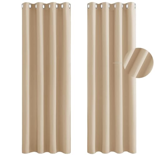 Vorhang Blickdicht mit Ösen 240 x 170 cm Dicke Thermogardine Kälteschutz Warm Thermovorhang Hitzeschutz Kräuselband 2Er Set für Schiene Blackout Curtains, Beige von HOKXUAN
