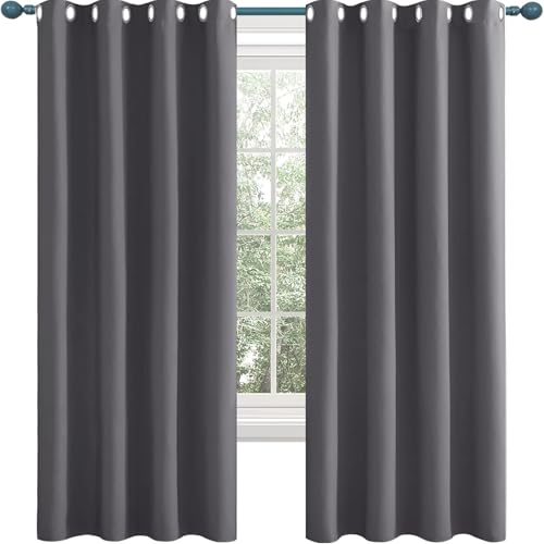 Vorhang Verdunkelung Ösen 100 x 140 cm Thermo Vorhang Kälteschutz Blackout Verdunkelungsgardine mit Kräuselband 2Er Set für Wohnzimmer Schlafzimmer, Dunkelgrau von HOKXUAN