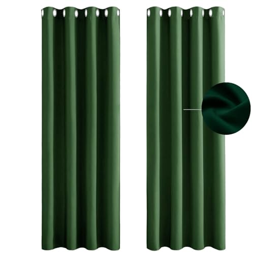 Vorhang Verdunkelung Ösen 75 x 100 cm Dicke Thermogardine Kälteschutz Warm Vorhang Blickdicht Gardinen 2Er Set für Schlafzimmer Wohnzimmer, Dunkelgrün von HOKXUAN