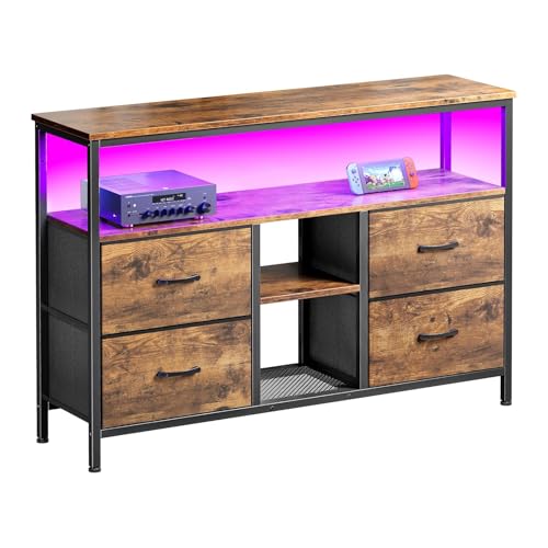 Gaming TV Schrank mit LED-Beleuchtung, Industriedesign Holz und Metall, Multifunktional Spielkonsolen-Aufbewahrung, 4 Schubladen, RGB Ambiente-Licht Gaming TV Schrank mit LED-Beleuchtung, Industriedesign Holz und Metall, Multifunktional Spielkonsolen-Aufbewahrung, 4 Schubladen, RGB Ambiente-Licht von HOKZYHOUSE