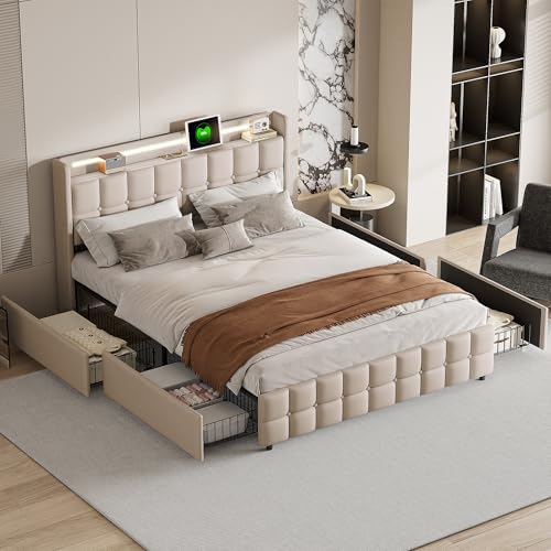 HOKZYHOUSE LED Boxspringbett mit RGB-Beleuchtung, 160x200cm, Kopfteil mit Leinen, App-Steuerung von HOKZYHOUSE