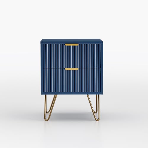 HOKZYHOUSE Moderner Nachttisch mit 2 Schubladen, 50 cm Höhe, Marineblau mit Goldbeinen, Vertikale Rillenstruktur HOKZYHOUSE Moderner Nachttisch mit 2 Schubladen, 50 cm Höhe, Marineblau mit Goldbeinen, Vertikale Rillenstruktur von HOKZYHOUSE