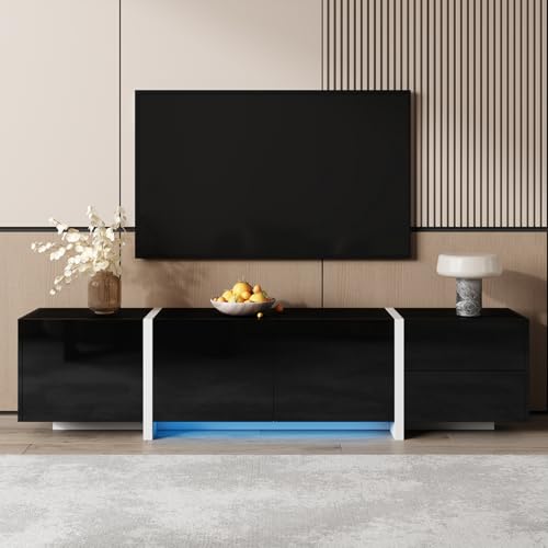 HOKZYHOUSE Moderner TV-Lowboard Schrank, Hochglanz Schwarz mit Weißen Beinen, Schubladen und Türen HOKZYHOUSE Moderner TV-Lowboard Schrank, Hochglanz Schwarz mit Weißen Beinen, Schubladen und Türen von HOKZYHOUSE