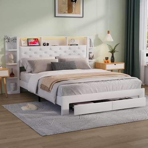 HOKZYHOUSE Modernes Doppelbett mit Kopfteil, 160 * 200 cm, mit LED-Licht und integrierter Ladestation, Lattenrost von HOKZYHOUSE