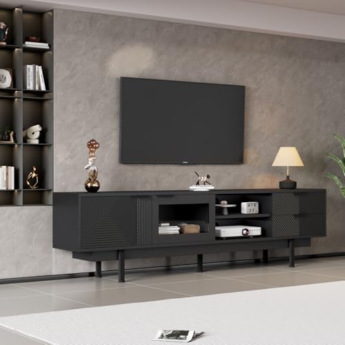 HOKZYHOUSE TV-Schrank Lowboard, 200 x 40 x 50,5 cm, 2 Türen und 2 Schubladen, 45 kg Tragkraft, für Fernseher bis 80 Zoll, Schwarz von HOKZYHOUSE