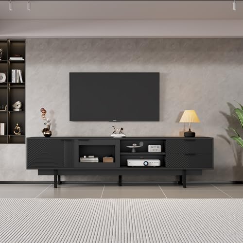 HOKZYHOUSE TV-Schrank Lowboard, 200 x 40 x 50,5 cm, 2 Türen und 2 Schubladen, 45 kg Tragkraft, für Fernseher bis 80 Zoll, Weiß (Schwarz) von HOKZYHOUSE