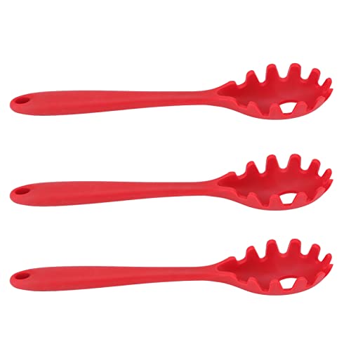 3 Stück Silikon-Nudelgabel, Spaghettilöffel, Spaghettiheber, Nudellöffel mit Zähnen, Küchenutensilien, 27,9 x 6,1 cm (Color : Rosso) von HOLABONITA