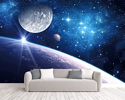 Fototapete 3D Effekt Erde Mond Universum Tapeten 3D Effekt Vliestapete Wohnzimmer Schlafzimmer Wandbilder Wanddeko von HOLAR