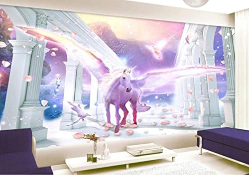 Fototapete 3D Effekt Lila Einhorn Fantasieflügel Tapeten 3D Effekt Vliestapete Wohnzimmer Schlafzimmer Wandbilder Wanddeko von HOLAR