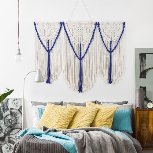 HOLAVIDA Makramee Wandbehang，Boho Deko Handgefertigte Quaste Gewebter Wandteppich Nordischer Stil Wanddeko Schlafzimmer,Wohnzimmer,Balkon,Galerie（110cm×77cm von HOLAVIDA