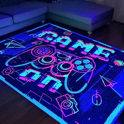 HOLAVIDA Neon Gaming Area Rug, 3D Blacklight UV Reactive Game Controller Teppich, rutschfeste Fluoreszierende Bodenmatte, leuchtet im Dunkeln Spielmatte für Kinder Spielzimmer Dekor, 180x120cm von HOLAVIDA