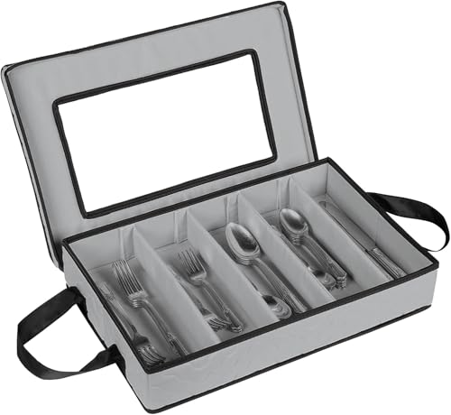 Besteck-Aufbewahrungskoffer – robuste Besteck-Aufbewahrungsbox mit 5 Fächern mit abnehmbarem Deckel und leicht zu tragenden Griffen – große Kapazität hält Ihr Besteck organisiert und geschützt – Grau von HOLDN’ STORAGE