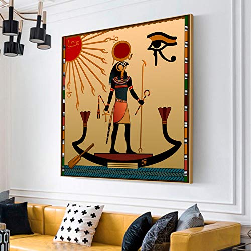 Ägypten Ra Sonnengott Abstrakte Wandbilder Leinwand Kunstdrucke Malerei Antiker Glaube Wandbild Raumdekoration 90x90cm/35x35in Mit Rahmen von HOLEILUCK