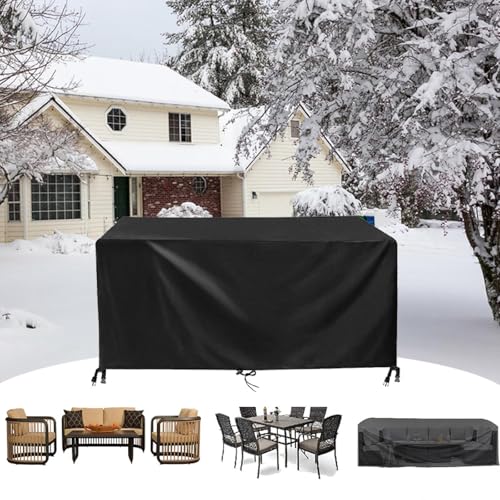 Abdeckungen Für Gartenmöbel 350x210x80cm/LxWxH Abdeckung Gartentisch Winterfest,Abdeckplane Gartentisch,420D Oxford Schutzhülle für Gartenmöbel Palettenmöbel Abdeckung Gartenmöbel Winterfest-Schwarz von HOLEILUCK