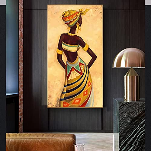 Abstrakte afrikanische Frau Malerei auf Leinwand Wandkunst Poster Drucke Skandinavische Bilder für Wohnzimmer Cuadros Decor 25x50cm(10x20in) Mit Rahmen von HOLEILUCK