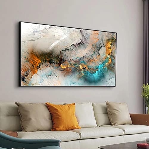 Abstrakte hellgraue Kunst Wohnzimmerbilder Leinwand Wolken Poster Drucke Wandkunst skandinavisch dekorativ groß 90 x 185 cm (35,43 x 72,83 Zoll) mit Rahmen von HOLEILUCK