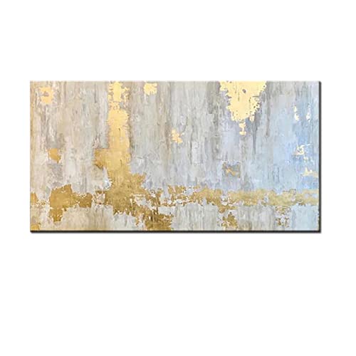 Abstraktes Gemälde mit goldener Textur, zeitgenössische, übergroße Wandkunst, golden auf Leinwand, riesige Wandkunst, Innendekoration, Bilder, 90 x 165 cm (36 x 66 Zoll) mit Rahmen von HOLEILUCK