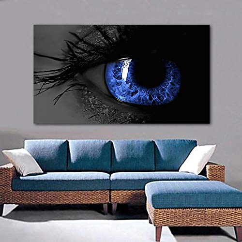 Abstraktes großes blaues Auge Bilder Leinwand Gemälde Wohnkultur dekoratives Gemälde übergroße gerahmte Wandkunst für Wohnzimmer 85 x 145 cm (34 x 58 Zoll) mit Rahmen von HOLEILUCK