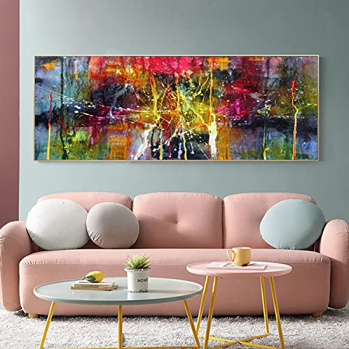 Dekoration Wand Leinwand Kunst Poster und Druck Bunte abstrakte moderne Malerei auf Leinwand Übergroßes Bild für Wohnzimmer 60 x 135 cm (24 x 54 Zoll) mit Rahmen von HOLEILUCK