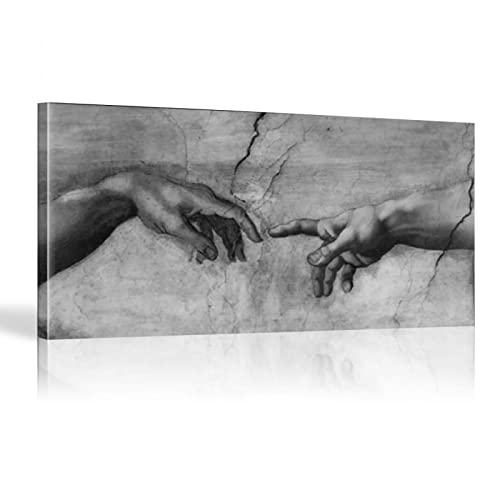 Die Erschaffung Adams von Michelangelo Berühmte Kunst-Leinwand-Gemälde Drucke Übergroße Wandkunst Hand-zu-Hand-Kunstbilder 31,50 "x 15,75" / 80 x 40 cm mit Rahmen von HOLEILUCK