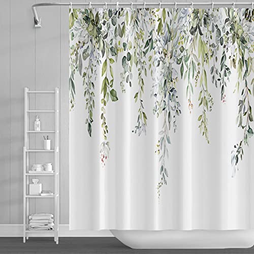 HOLEILUCK Duschvorhang aus Stoff, 100 W x 220 L (39,37 86,61 Zoll), Blumen und Pflanzen, weißer mit 12 Haken für Home Hotel, maschinenwaschbarer Vorhang, wasserdichter Badezimmer-Duschvorhang von HOLEILUCK