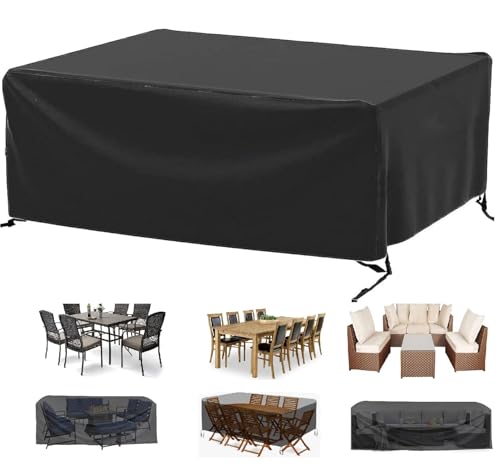 Gartenmöbelabdeckung,Gartentisch-Abdeckung 285 L x 160 W x 90 Hcm Schwarz mit Kordelzug Terrassenmöbel Abdeckung,Plane Schutzhülle für Gartenmöbel Wetterfest im Sommer und Winter, Anti-UV-Terrasse Gartenmöbelabdeckung,Gartentisch-Abdeckung 285 L x 160 W x 90 Hcm Schwarz mit Kordelzug Terrassenmöbel Abdeckung,Plane Schutzhülle für Gartenmöbel Wetterfest im Sommer und Winter, Anti-UV-Terrasse von HOLEILUCK