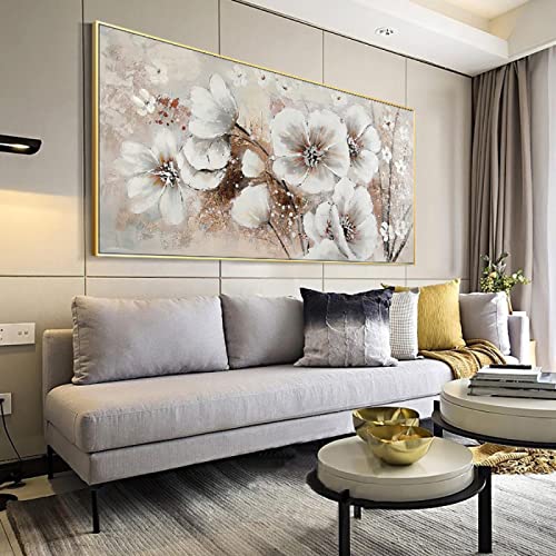 Graue Blume Große Wandkunst Blumenzimmer Wandbilder Schwarz Weiß Ölgemälde Wohnzimmer Wanddeko Schlafzimmer Kunst Gerahmt 70x160cm(27.56x62.99in) mit Rahmen von HOLEILUCK