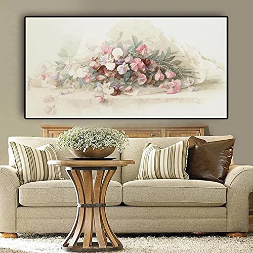 Große moderne Wohnkultur Blumenbilder Leinwand Gemälde abstrakte Blumen Pop Wandkunst Poster und Drucke 45 x 100 cm (18 x 40 Zoll) Mit Rahmen von HOLEILUCK