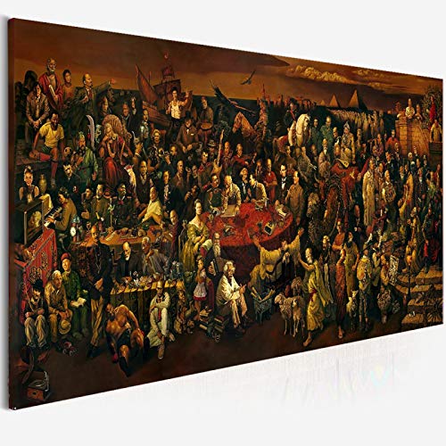 Großes Leinwandbild Berühmte Persönlichkeiten Gemälde Diskutieren Die Göttliche Komödie mit Dante Ölgemälde Drucke Für Wohnzimmer 70x210cm(27.56x82.68in) Mit Rahmen von HOLEILUCK