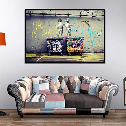 HOLEILUCK „Life Is Short Chill The Duck Out“ – Banksy-Leinwandgemälde mit schwarzem gerahmtem Druck Street Art für Wohnzimmerdekoration, 70 x 110 cm/28 x 43 Zoll, schwarzer Rahmen von HOLEILUCK