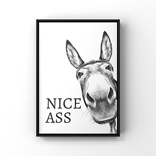 HOLEILUCK „Nice Ass“-Zitat, lustiges Schild, Leinwandgemälde, Vintage-Esel-Druck, Wandkunst für Toiletten-Dekoration, Badezimmer-Dekor, Bild, 20 x 30 cm/8 x 12 Zoll, ungerahmt von HOLEILUCK