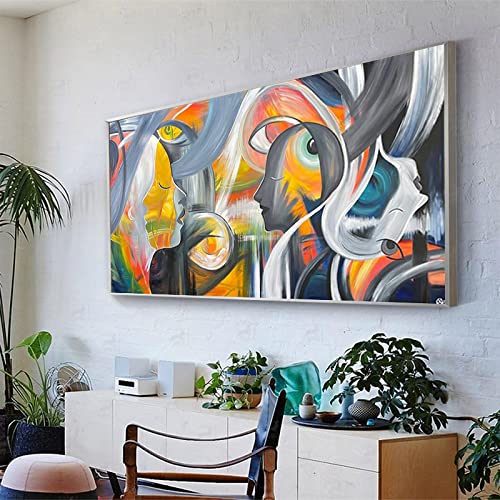 HOLEILUCK Abstraktes figuratives Leinwandbild, Wandkunst, Poster und Drucke, moderne Originalgesichter, Kunstwerk, Bild, Zuhause, Raumdekoration, 85 x 170 cm (34 x 68 Zoll) Mit Rahmen von HOLEILUCK
