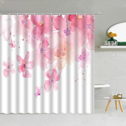 HOLEILUCK Blumen-Duschvorhang, rosa Badezimmer-Dekor, wasserdichter Stoff-Duschvorhang mit Haken, Duschvorhänge für Badezimmer, 3D-Duschvorhang, 130 x 183 cm/B x L von HOLEILUCK