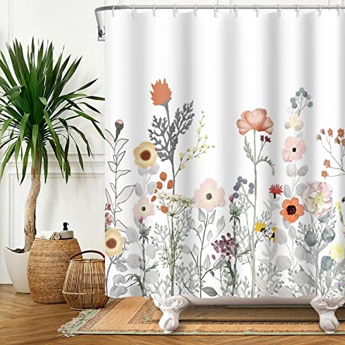 HOLEILUCK Blumen Duschvorhang Boho Frühlingsblume Bunt Rosa Wasserdicht Badezimmer Vorhang für Badewanne Dekoration mit Haken 200x210cm/79x83in(WxL) von HOLEILUCK