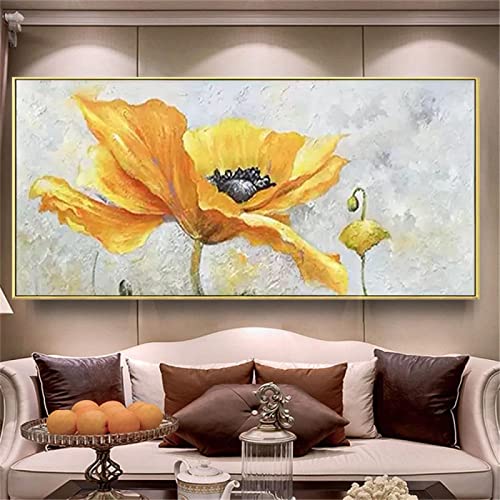 HOLEILUCK Chinesisches Design Schönes Ölgemälde Gelbe Leinwand Gemälde Blume Lotus Wandbild Auf Home Living Room Decor Wandbild 70x150cm(27.56x59.06in) Withframe von HOLEILUCK