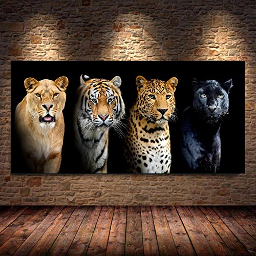 HOLEILUCK Close Portrait Große Wildkatzen Leinwand Gemälde Löwe Tiger Leopard Bilder Tierposter und Drucke für Wohnzimmerdekoration 60 x 140 cm/24 x 55 Zoll mit Rahmen von HOLEILUCK