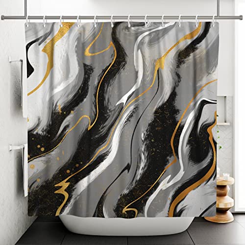 HOLEILUCK Colourful Marble Shower Curtains for Bathroom Abstract Ink Paint Blue Green Jade Texture Purple and Gold Stripes Printing 70x190cm/28x75in(WxL) von HOLEILUCK