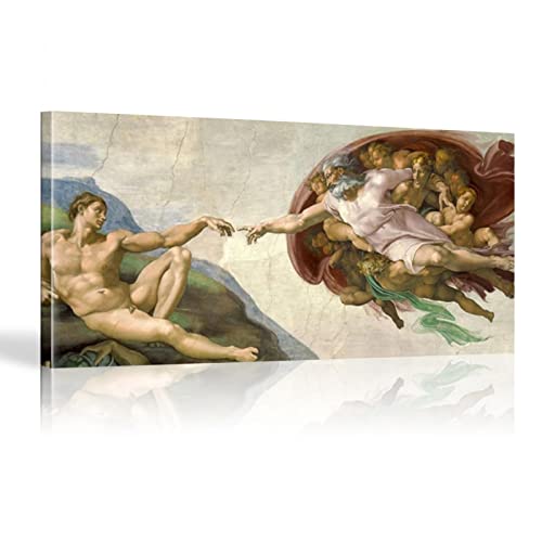 HOLEILUCK Die Erschaffung Adams von Michelangelo Leinwand Gemälde Wandkunst Poster und Drucke Berühmte Kunstbilder für Wohnzimmer 90 x 188 cm (35,43 x 74,02 Zoll) mit Rahmen von HOLEILUCK