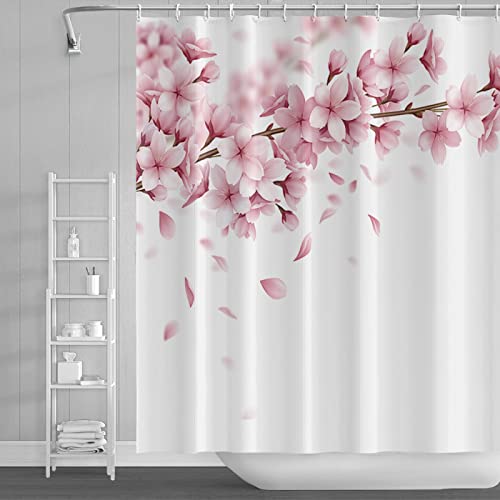 HOLEILUCK Duschvorhang Rosa Blumen Duschrollo Wasserabweisend Anti-Schimmel mit 12 Duschvorhangringen, 3D Bedrucktshower Shower Curtains, für Duschrollo für Badewanne Dusche 59x75in/150x190cm(WxL) von HOLEILUCK