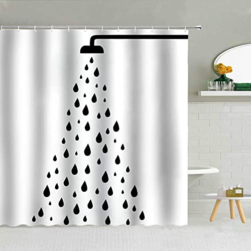 HOLEILUCK Einfacher Schwarz-Weißer Regentropfen-Duschvorhang, Geometrie, Wassertropfen, Muster, Polyestergewebe, Badezimmervorhänge, Dekoration, B x L: 77 x 190 cm von HOLEILUCK