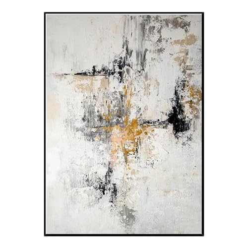 HOLEILUCK Große, abstrakte, goldbeige-schwarze gerahmte Wandkunst auf Leinwand, Wandgemälde für Wohnzimmer, Heimdekoration, fertig zum Aufhängen, 85 x 130 cm/33 x 51 Zoll, mit schwarzem Rahmen von HOLEILUCK