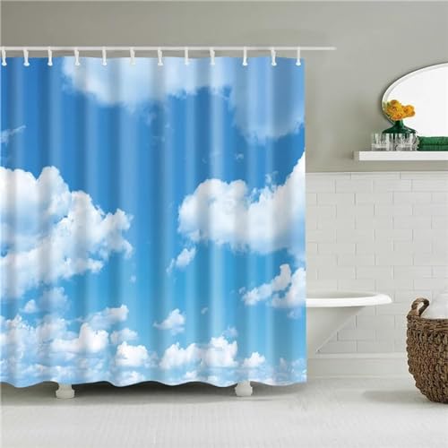 HOLEILUCK Klassischer Blue Sky Stall-Duschvorhang, Moderne Duschvorhänge, Badezimmervorhang, aus wasserfestem Polyester mit Haken, 130 x 220 cm/B x L von HOLEILUCK