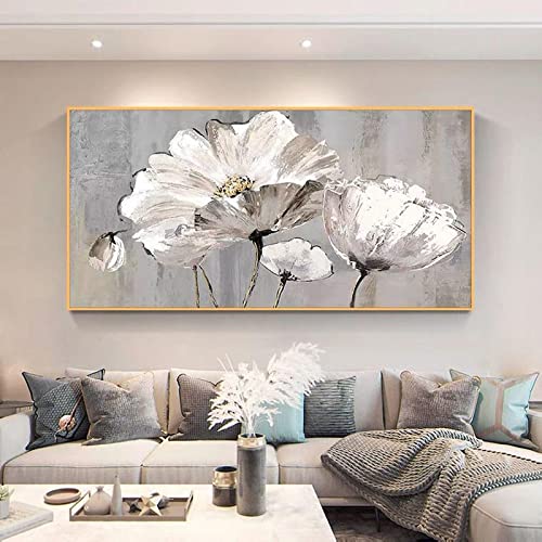 HOLEILUCK Leinwand Ölgemälde Weiß und Golden Moderne Blume Große Bilder Wandkunst Für Wohnzimmer Wohnkultur Bilder 90x170cm(36x68in) Mit Rahmen von HOLEILUCK